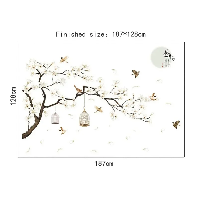 New 187*128cm Big Size Tree Wall Stickers Birds Flower Home Decor Wallpapers for Living Room Bedroom DIY Vinyl Rooms Decoration