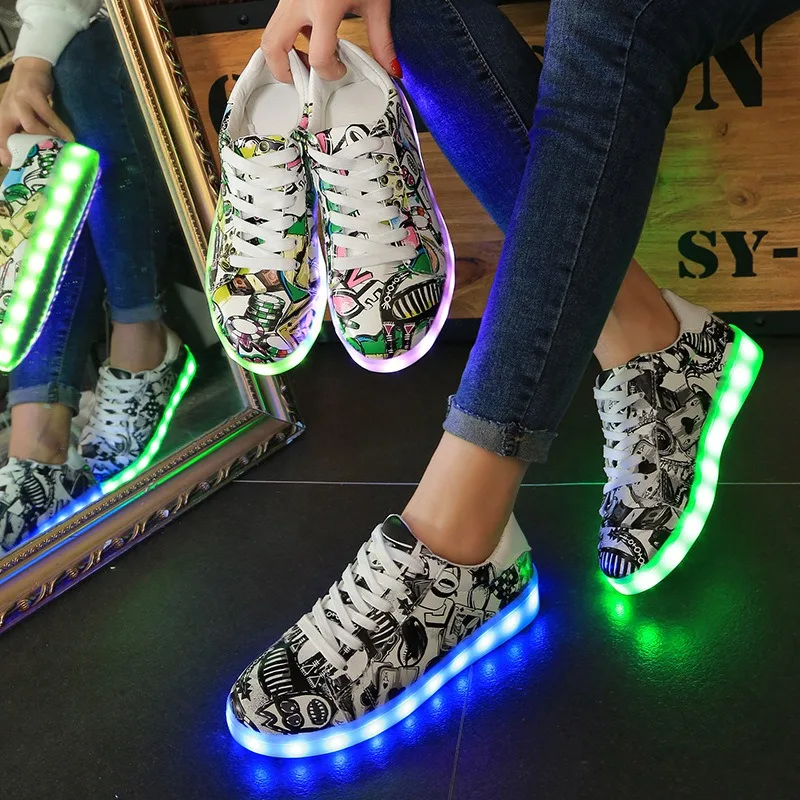 

Кроссовки Zapatillas для пары с USB-зарядкой, осенняя мужская Яркая блестящая обувь, женские кроссовки со светодиодной подсветкой, модная спортивная обувь, женская обувь