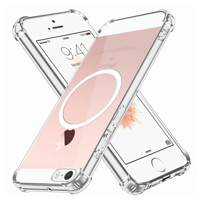 Für iPhone 5 5S 6 6S Plus Hülle mit magnetischem kabellosem Ladegerät Aufkleber stoßfeste weiche Silikon-Telefonhülle für iPhone X XR XS Max
