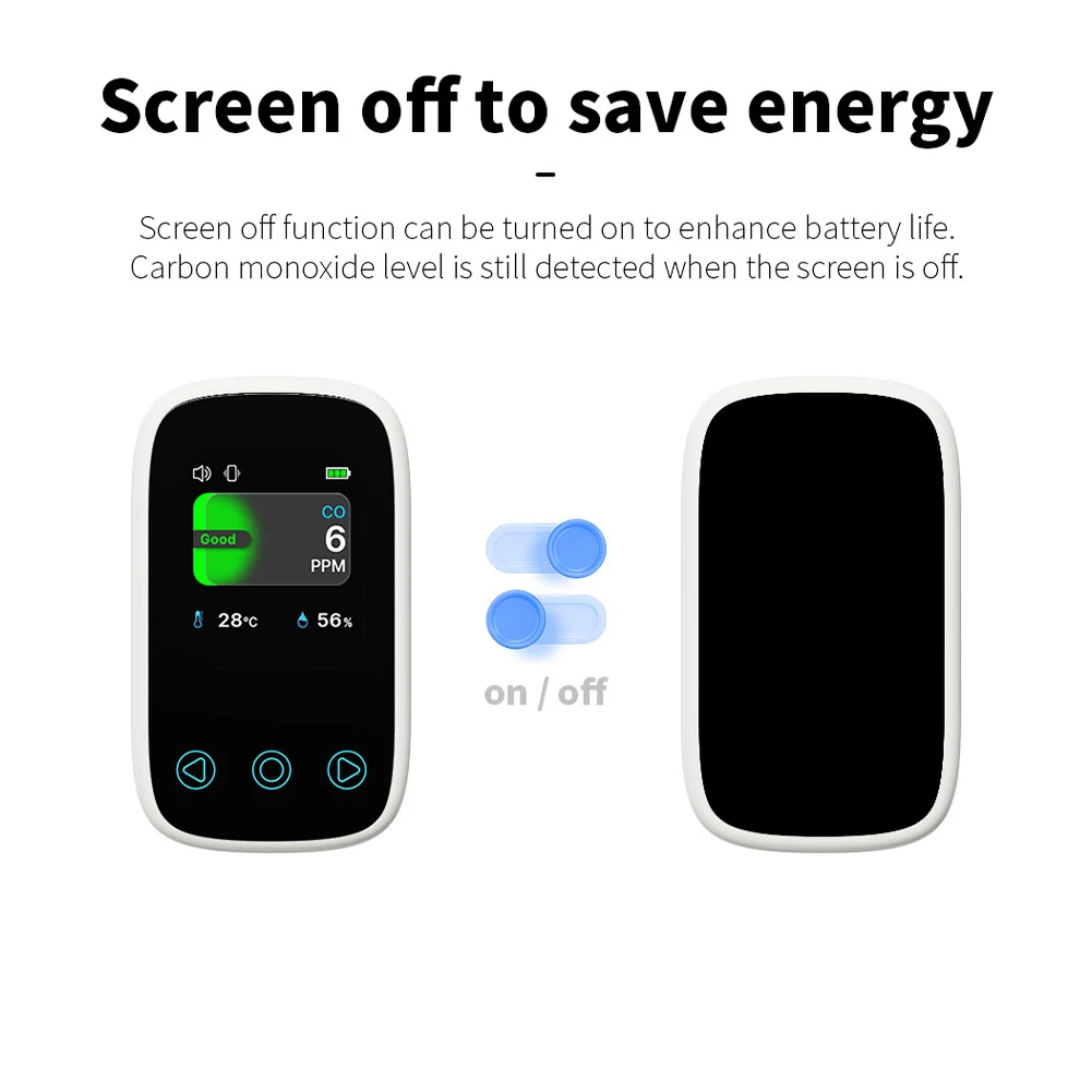 3 in 1 Carbon Monoxide Temperature Humidity Detector NDIR Sensor Portable Auto Brightness Type-C Rechargeable for Outdoor Garage