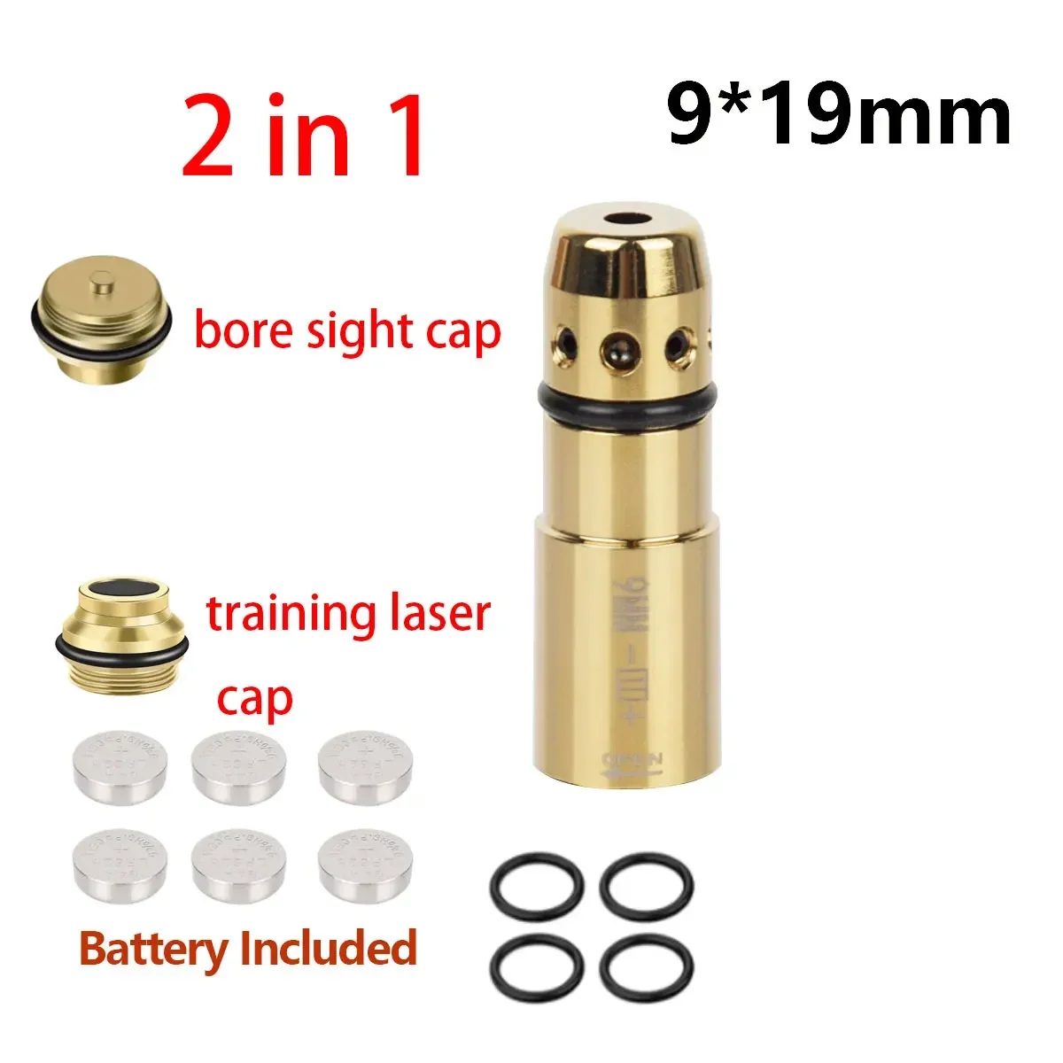 

Tactical Training Laser Bullet Sight Bore Sighter 2 in 1 Dual Caps Pointer Dry Fire Snap Caps 9mm 9x19mm .223 Caliber Hunting
