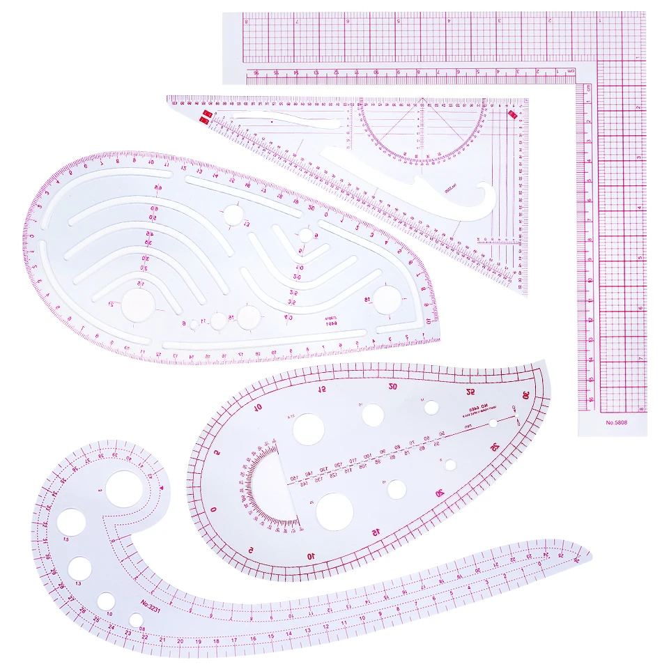 5Pcs/set Tailor Measuring Ruler Kit DIY Tailor Patterns Sewing Drawing ...