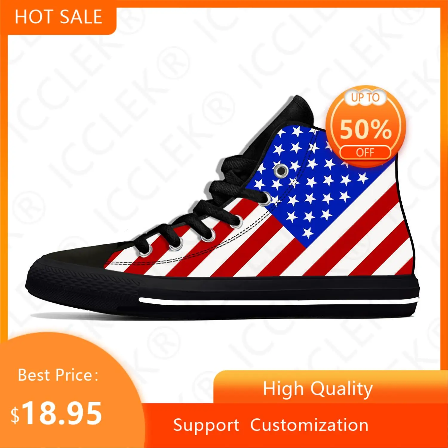 

USA America American Flag Stars Patriotic Fashion Casual Cloth Shoes High Top Lightweight Breathable 3D Print Men Women Sneakers