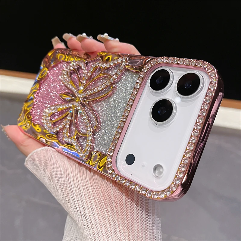 Sparkly 3D Diamond Butterfly Glitter Gradient Shockproof Case with Plating Finish
