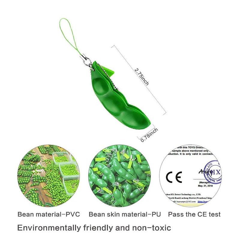 Peapod Fidget Toy Squeeze A Bean Edamame Pea Keychain Keyring Extrusion Bean Pea Soybean Stress Relieving  Antistress Toys 4