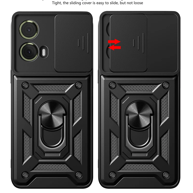 Magnetic Ring Holder Armor Phone Case with Slide Camera Protector