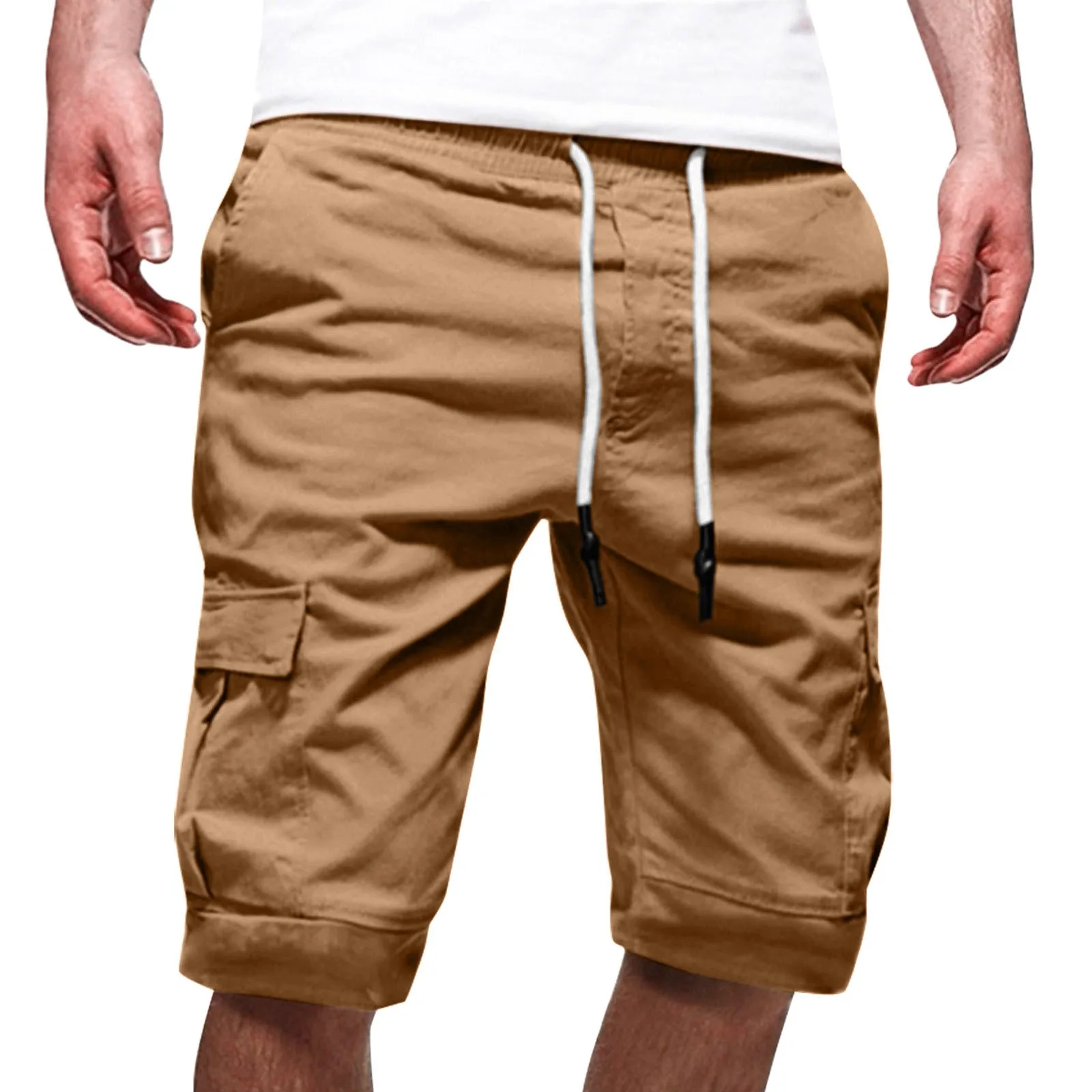 Male Summer Solid Color Casual All Shorts Fashionable Woven Cargo Pants With Pockets