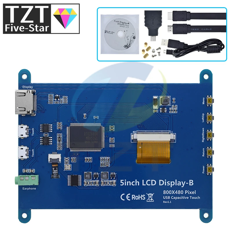 TZT ޴  HDMI 800x480  ġ ũ LCD ÷,   4 3B +/ PC/ٳ /ESP32 , 5 ġ