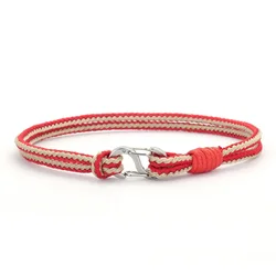 Nautical Handmade Braided Rope Bracelet with Stainless Steel Buckle - 20.5cm (Red)