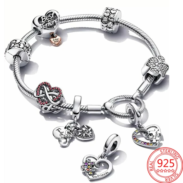 Gift Girl Real 925 Sterling Silver Puzzle Piece Hearts Splittable  Friendship Dangle Charm Fit Pandora Original Bracelet