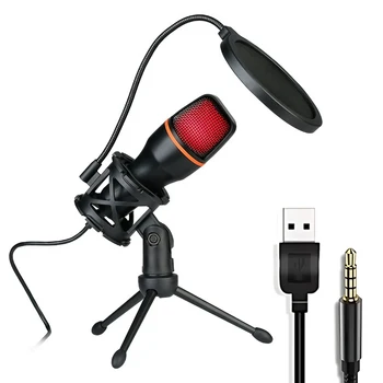 Professional Condenser Microphone Kit with Tripod Stand RGB Lighting Gaming USB Microphone for Streaming YouTube Podcasts Video Studio Recording PC Computer Laptop Mute Button Voice Changer 1