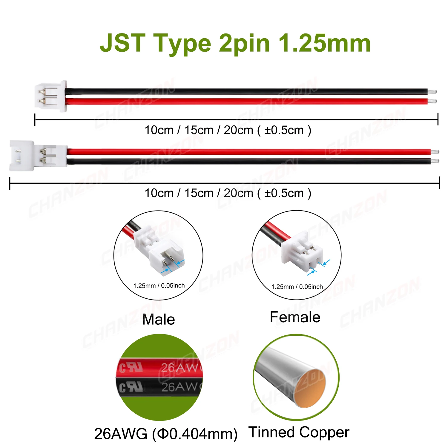 JST-XH - 5 paia di connettori maschio e femmina da 2,54 mm, 1S a 2 pin, con  cavo in silicone da 10 cm, per stampante 3D Woodland Just Plug Lights