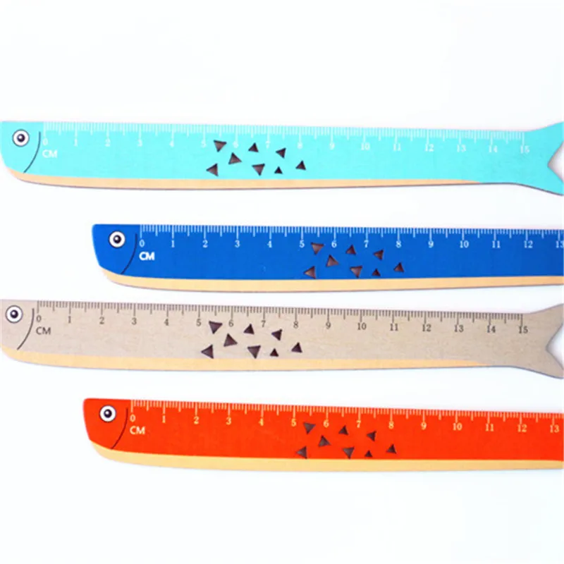 Straight Ruler 1 Piece Lytwtw's Cute Fish Straight Ruler Wooden Kawaii Tools Stationery Cartoon Drawing Gift Office School Measuring
