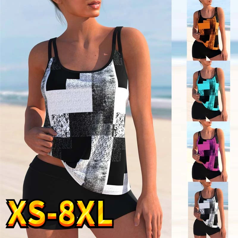 

2022 Women Sexy Swimsuit Tie-dyed Printed Swim Tankini Monokini Swimwear Bathing Suit Two Pieces Summer Beachwear 8XL