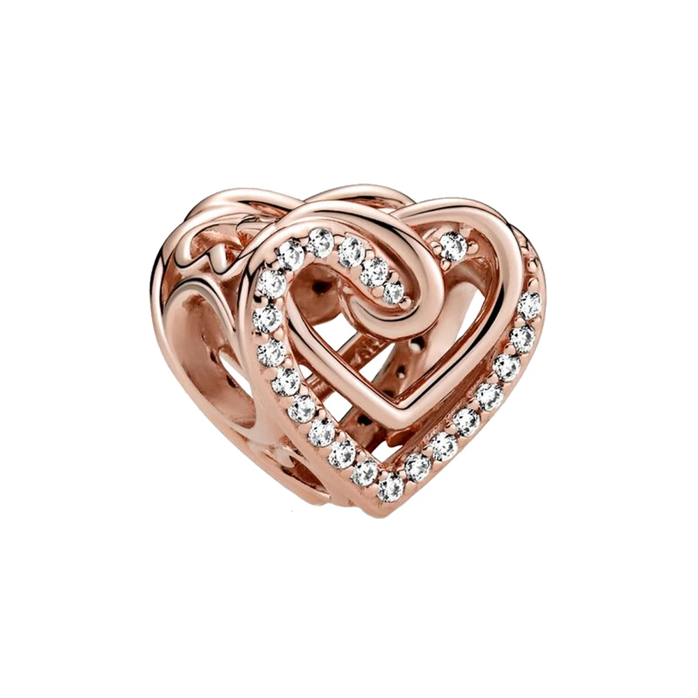 Rose Gold Heart Shape Silver Colour Charm for Women Festival Jewelry Gift Fit DIY Bracelet Necklace Chrams
