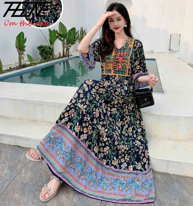 Indian Dress for Women Summer Embroidery Chic Elegant Party Dresses Clothes  Vintage Long Maxi Prom Bohemian Beach Robe Vestidos - AliExpress 200000345