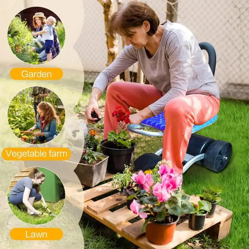 360 Degree Rotating Gardening Seat Foldable Gardening Seat With Adjustable Height Smooth Sturdy Workseats Rolling