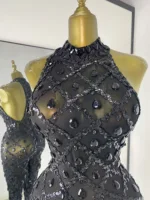 Women Rhinestones Sequines Mesh Bodycon Jumpsuits Sexy Special Occassion Nightclub DJ Dancer Stage Costumes Evening Club Dress - Image 5