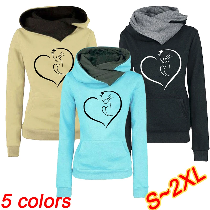 Autumn and Winter Women's Dual Color Hat Hoodie Top Women's Fashion Print Pullover Hoodie Long Sleeve Hooded Sweatshirt bratz letter print hoodie autumn winter sweatshirt unisex men and women s casual student fashion hooded sweatshirt long sleeve