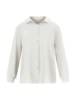 Plus Size 2025 Spring and Summer New Women's POLO Collar Pleated Casual Single Row Button Shirt Blouse Solid Color - Image 3