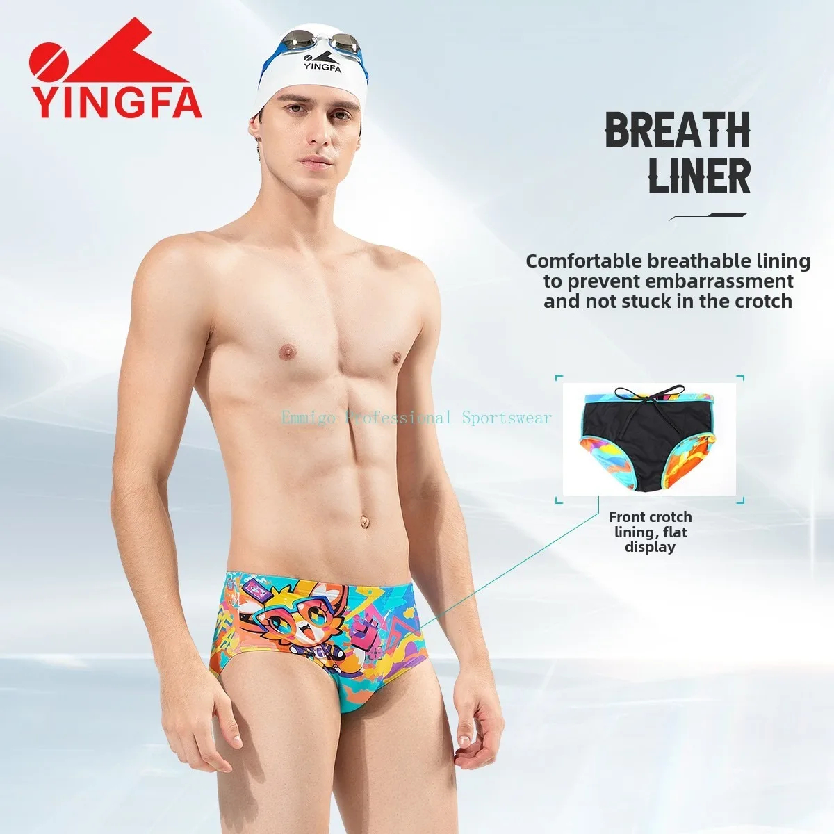YINGFA Mens Cartoon Swim Briefs Spa Bathing Swimsuit Polyester
