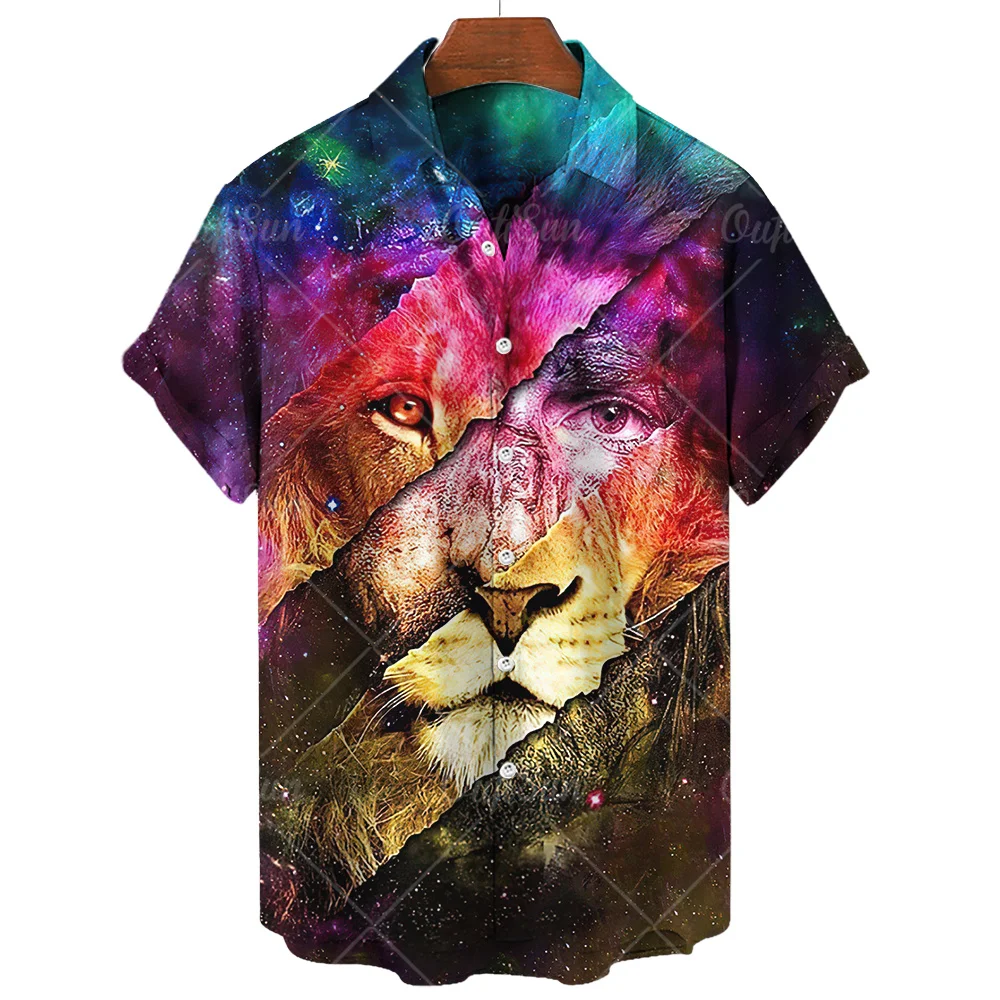 

Men'S Shirt 2023 Animal Lion Jesus 3d Print Pattern Hawaiian Shirts Man Fashion High Street Loose Top Men'S Shirt Clothing Tops