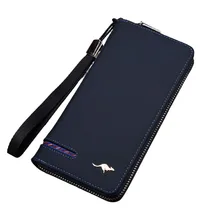 

High Quality Men's Leather Wallet Zipper Long Purse Big Capacity Clutch Phone Bag Wrist Strap Coin Purse Card Holder For Male