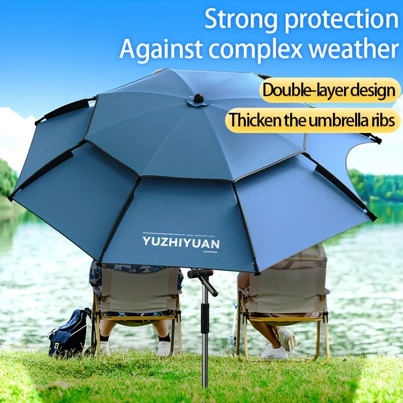 Grand parapluie pêche plage patio pliable UV imperméable anti-vent avec pied stable