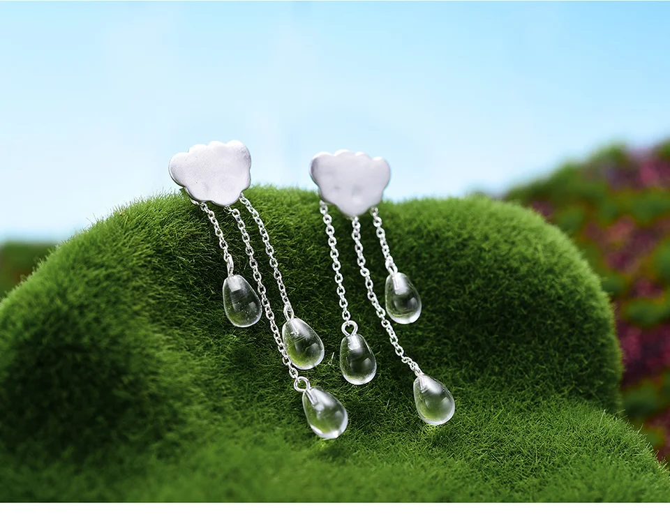 Silver Rainy Cloud Earrings Natural Crystal Gems