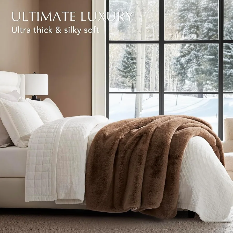 Luxury Soft Faux Chinchilla Fur Throw Blanket for Couch Warm Thick Heavy Winter Throw Blanket 1220GSM for Bed Fluffy Cozy Mink