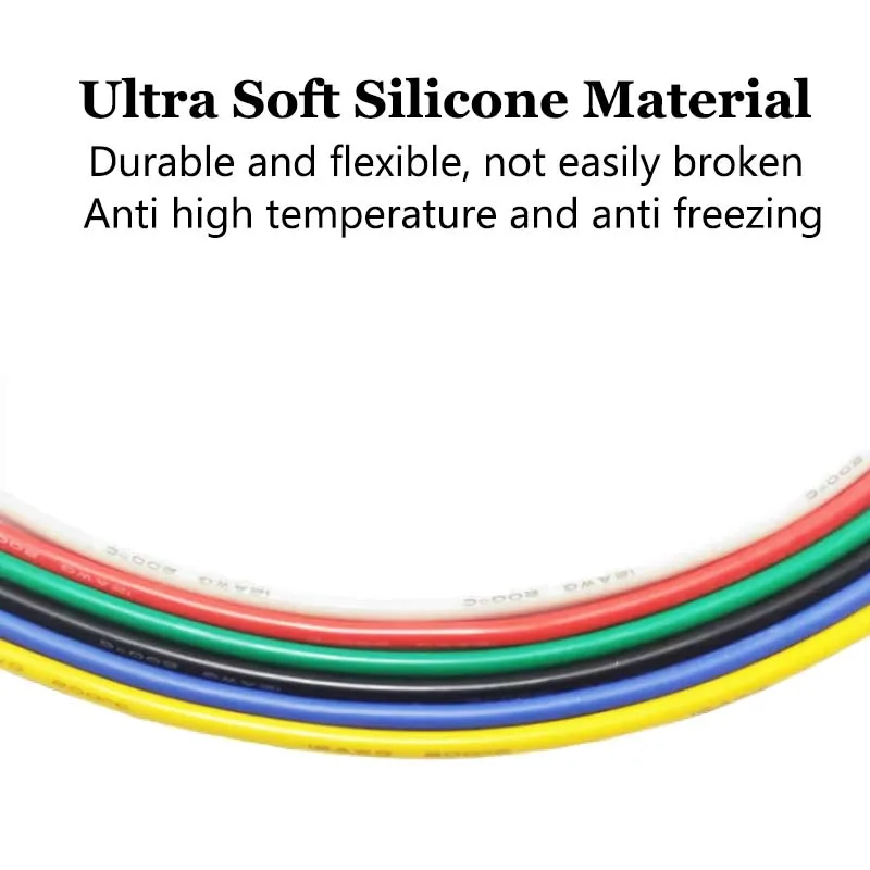 Silicone Power Cable 14 16 18 20 22 AWG High Voltage Electrical Wire Red Black White Green Blue Yellow Six Color Kits