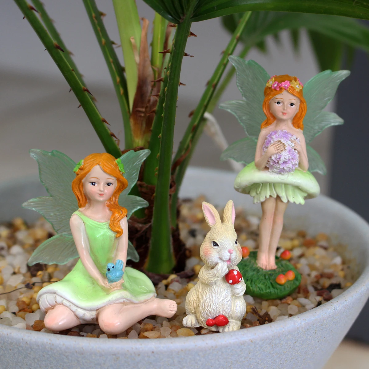 3-piece set of mushroom flower fairy set with three resin crafts