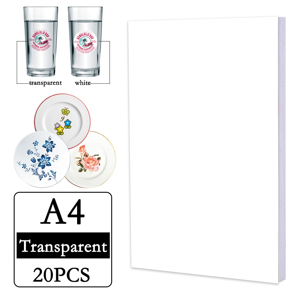 A4 10/20 قطعة من ورق نقل مائي بالليزر أبيض وشفاف ل...