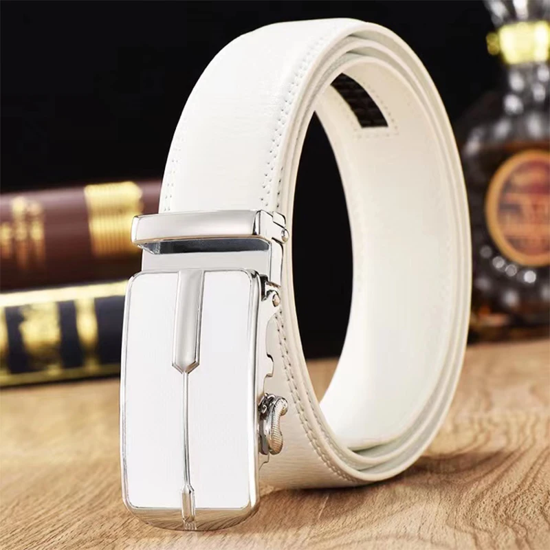 

2023 New Belt Luxury Men's Red Belt Leather Automatic Buckle Belt Fashion Korean Golf White Belt Lengthening Free Shipping 130cm