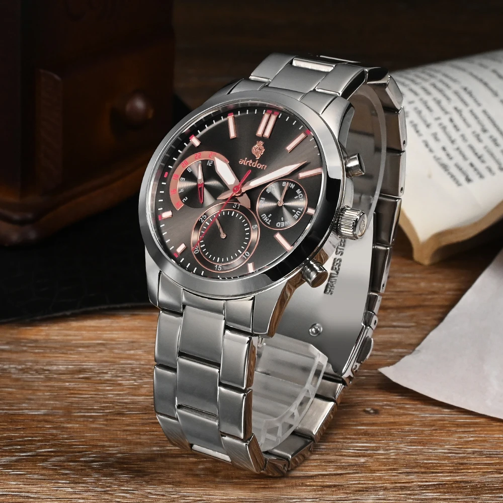 Airtdon New Men Watches Luxury Quartz Watch for Men Date+ Week Waterproof Watch  Brand Watch