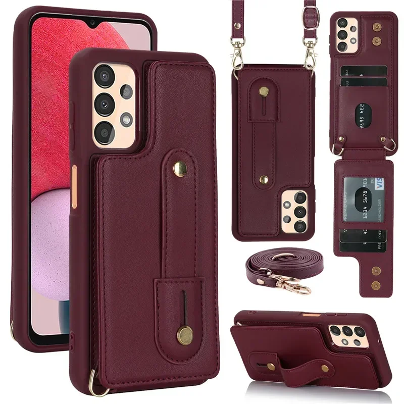 Leather Phone Case with Lanyard and Wallet Purse & Card Holder Compartments