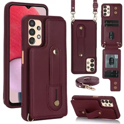 Leather Phone Case with Lanyard and Wallet Purse & Card Holder Compartments - Samsung A13 (4G 5G) (SY - XKwandai - red)