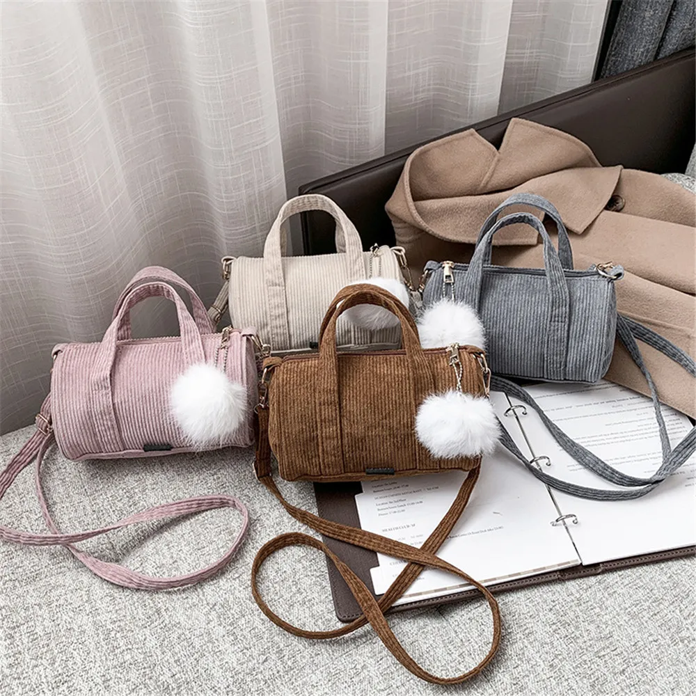 

Simple And Fashionable Cylindrical Bag With A Corduroy Texture And A Foreign Style Handheld One Shoulder Crossbody Bag 2024 New