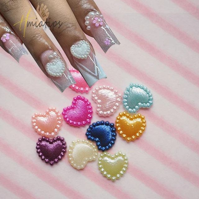 Hollow Heart Nail Charms - Pearl Nail Art Jewelry Manicure Accessories  100pcs Se