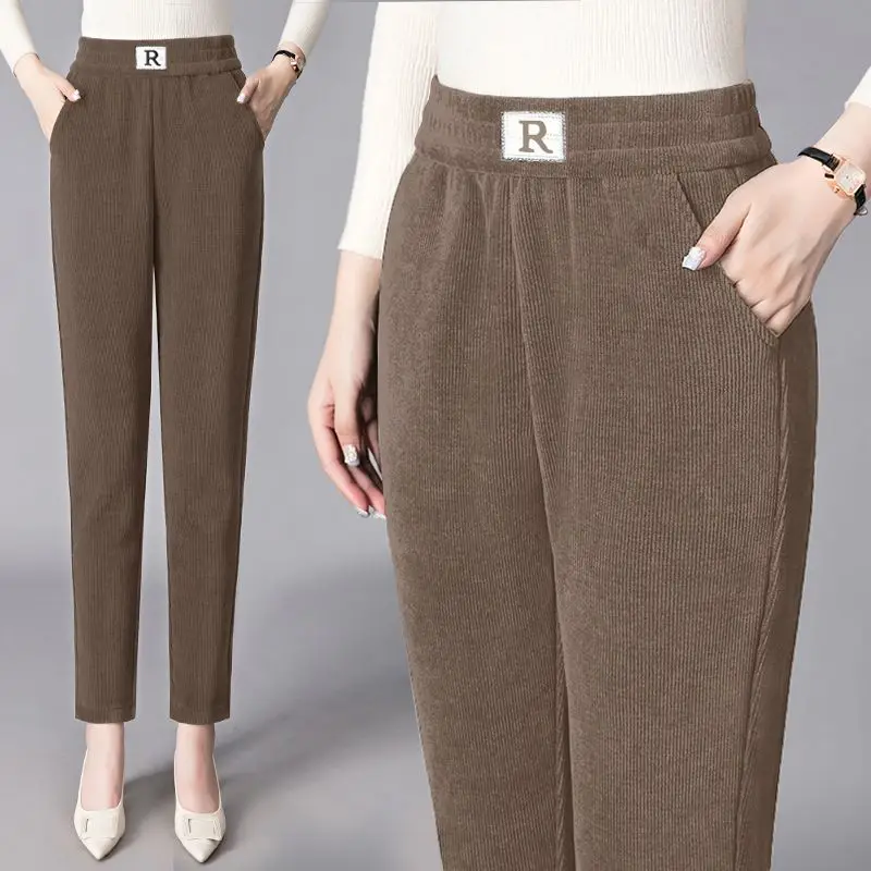 Spring and Autumn Women's Elastic Pants High Waist Solid Pocket Letter Printing ElasticSlim Commuter Fashion Casual Pants