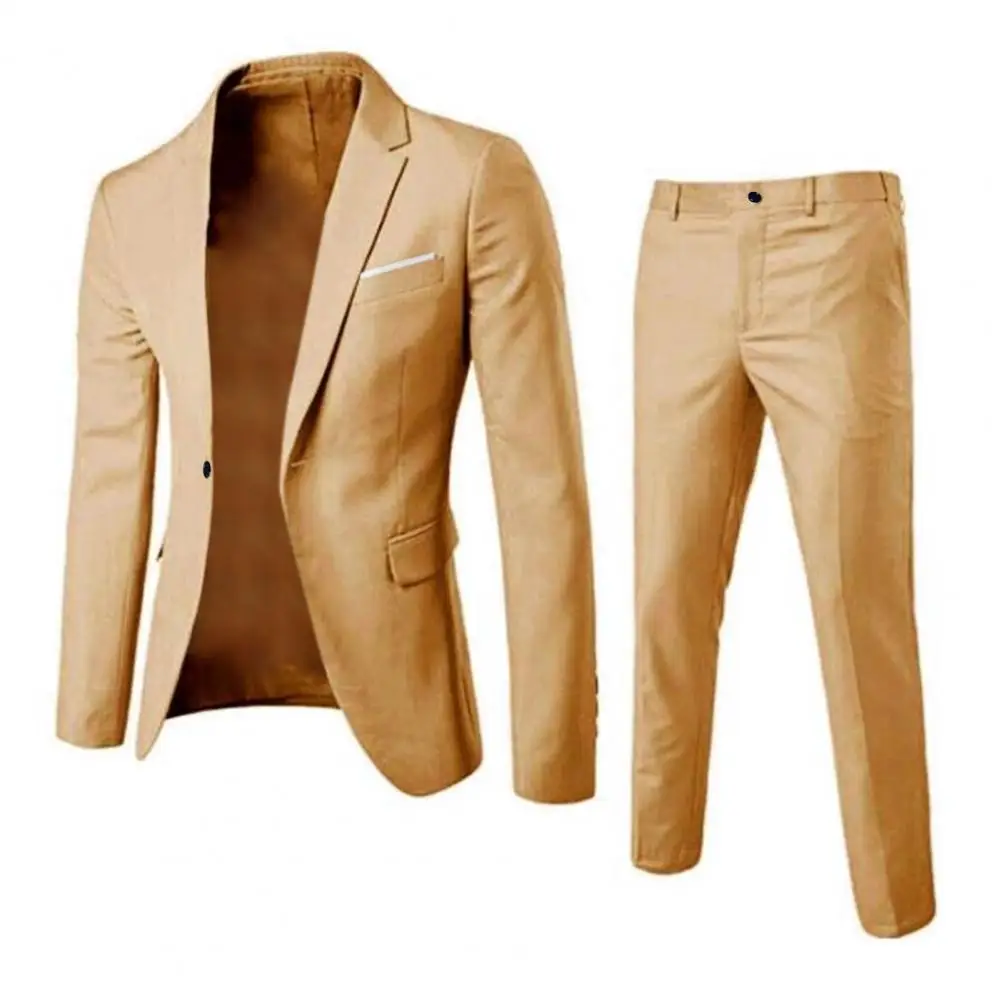 Blazer Pants Men Suit Korean Style Slim Fit Buttons Formal Suit Temperament Single-breasted Spring Business Blazer + Pants formal suit