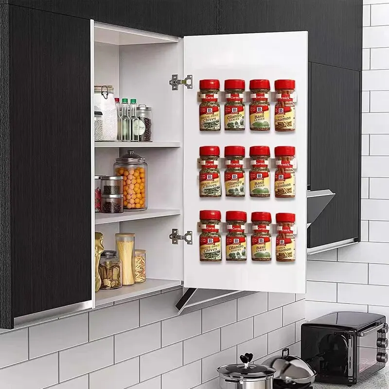 2pcs Kitchen Storage Rack Grey Plastic Kitchen Jar Rack Wall-Mounted Adhesive for Seasoning Bottles
