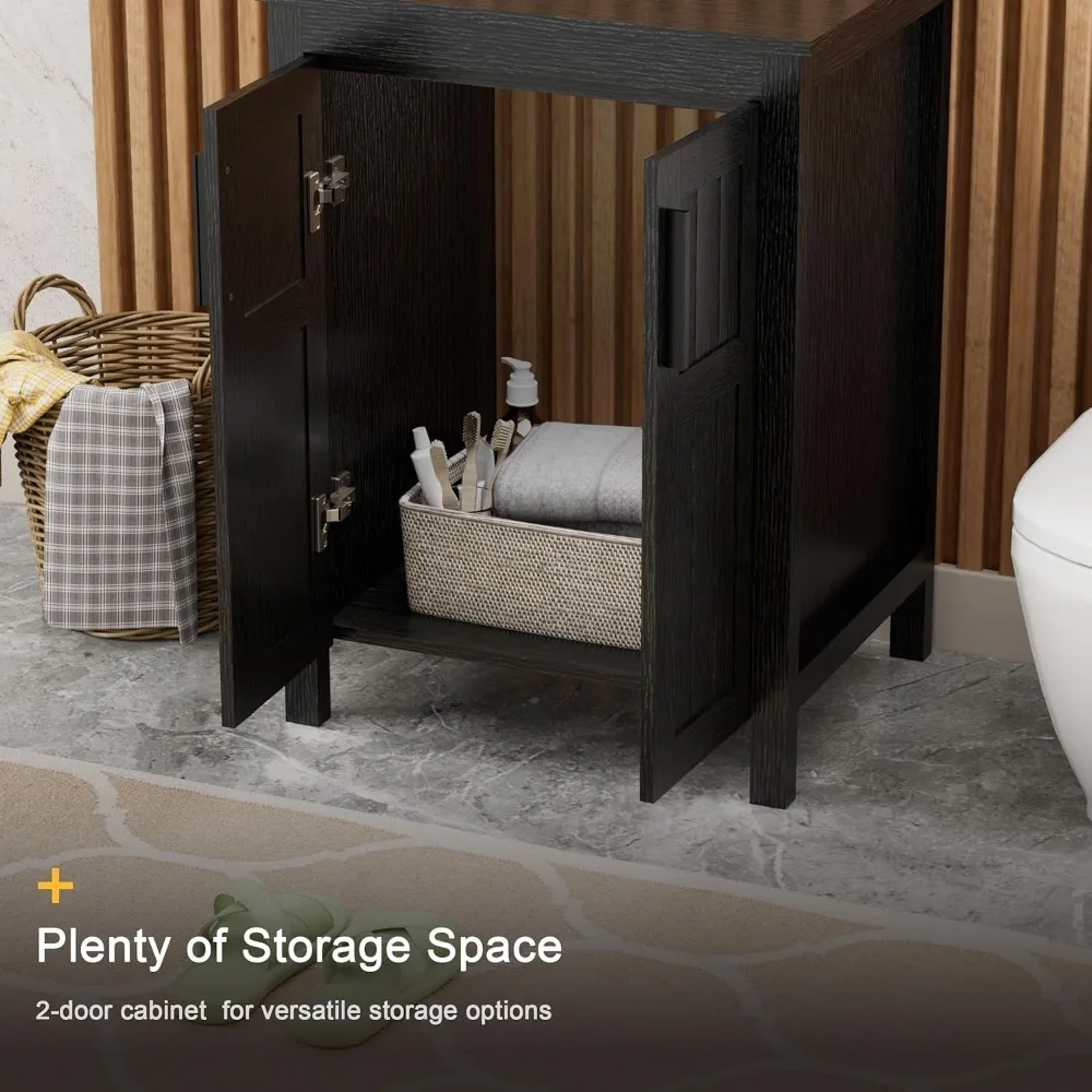 24" Black Bathroom Vanity with Sink Combo,Modern Vanity with Vessel Sink,Stylish Bathroom Cabinet,Grooved Doors
