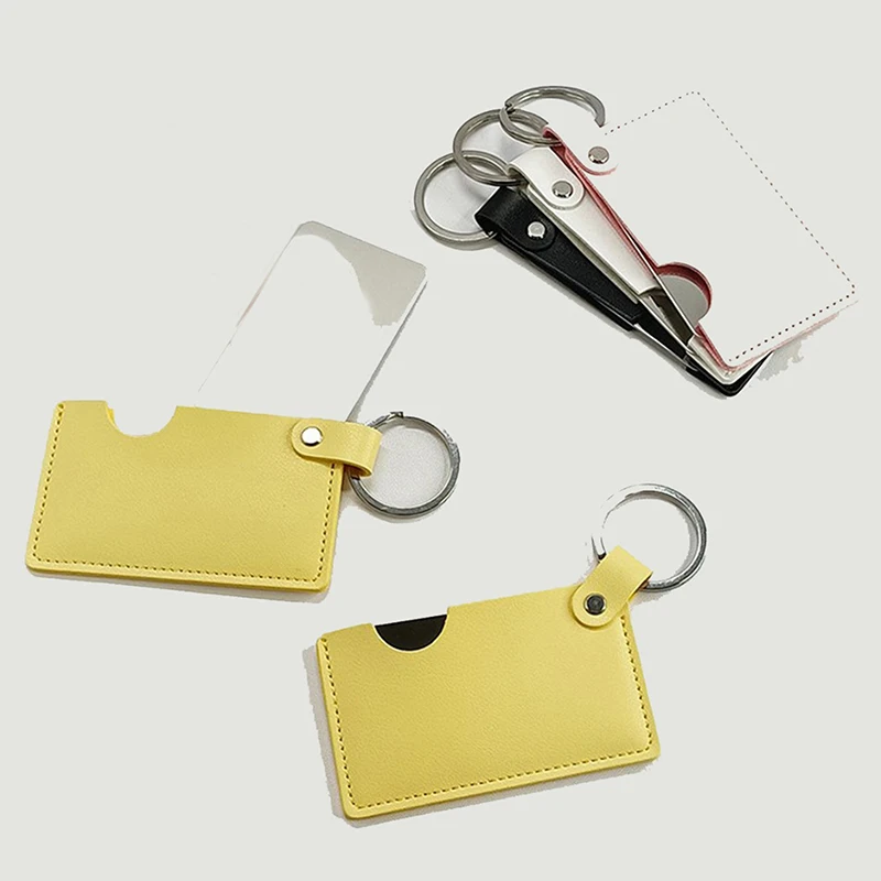 makeup mirror Stainless Steel Shatter-Proof Ultra-thin Cosmetic Mirror Keyring Portable PU Leather Sleeve Pocket Card Mirror Makeup