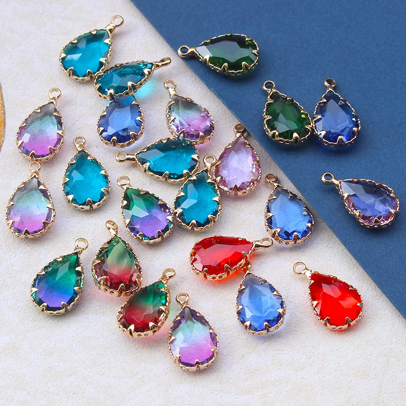 2pcs 14x8mm Teardrop Faceted Crystal Glass Brass Metal Top Drilled Loose Pendants Beads For Jewelry Making DIY Earring Findings 2pcs irregular prism faceted rainbow crystal glass loose craft pendant bead for jewelry making diy curtain chandelier suncatcher