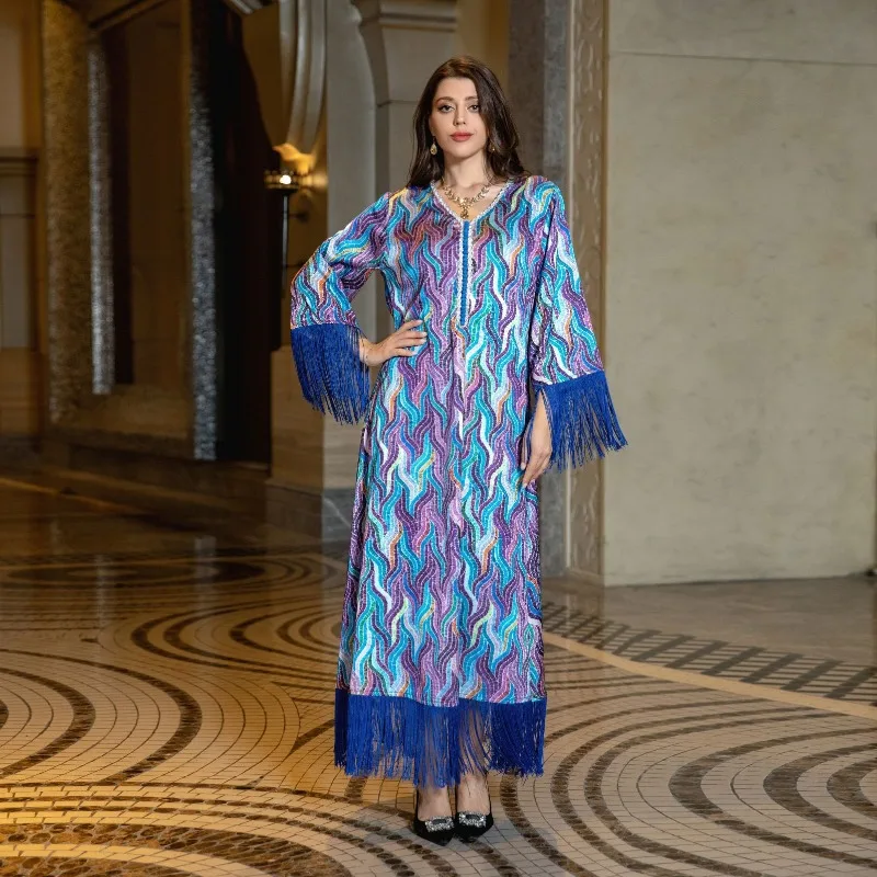 Middle East Arab Dubai Muslim Robe Women's Printed Casual Jalabiya Folk Costume evening dresses  abayat  vestido maxi