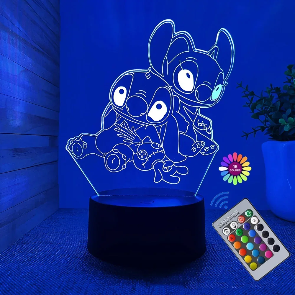 

3D Night Light Illusion Stitch Night Light with Remote Control and Smart Touch Lamp Birthday Valentine's Day Gift Toy Room Decor