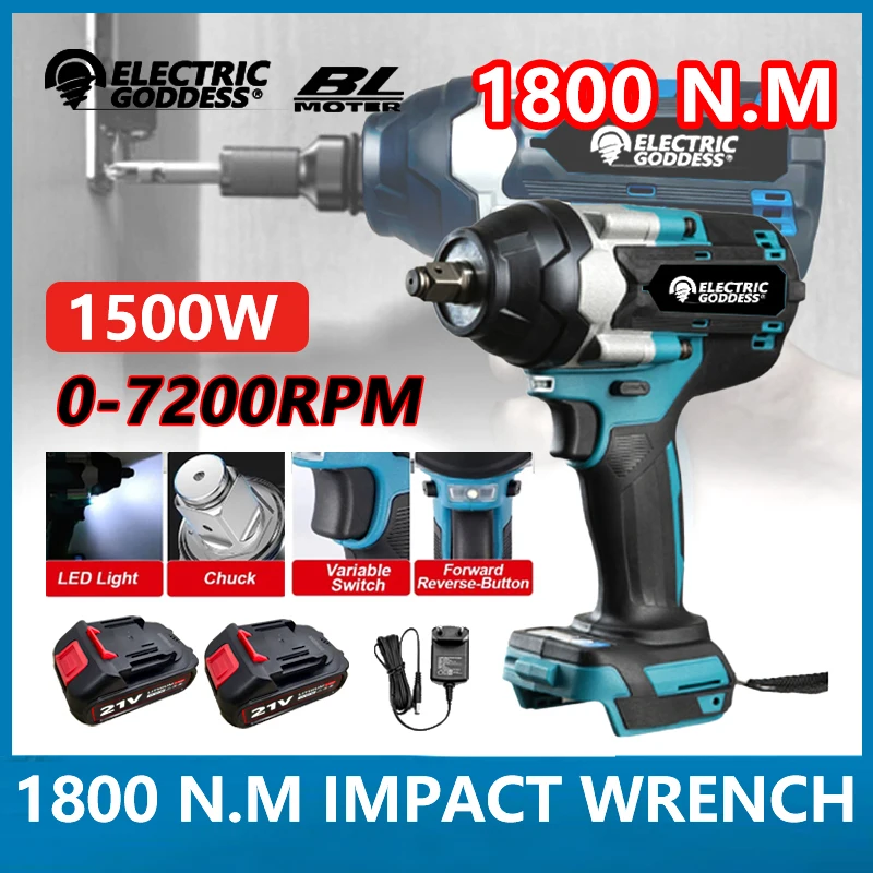 

DTW700 1800 N.M 7200rpm Torque Brushless Electric cordless Impact Wrench 1/2 In Lithium-Ion Battery With Makita 18V Battery