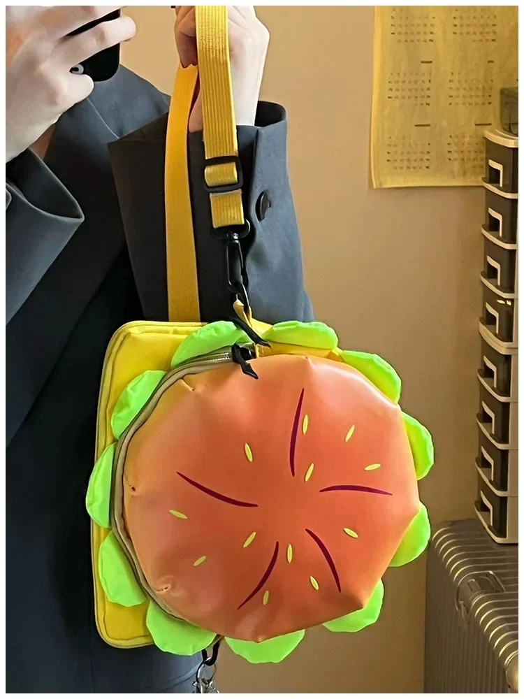 PU Stylish Hamburger Daypack Laptop Storage Zipper Portable Casual Tote Cheeseburger Backpack for Unisex Travel Outdoor Vacation