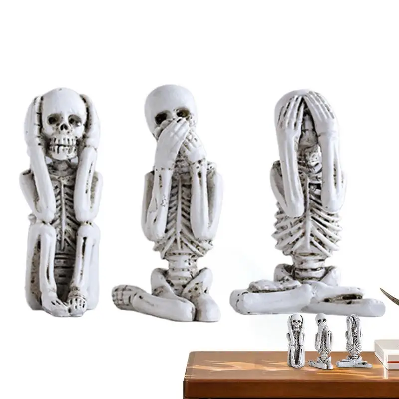 

Skeleton Figurine 3pcs Resin Skeleton Figures Decoration No Listen No Look No Say Outdoor Yard Sculpture Figurines Miniature